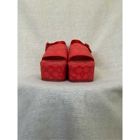 Coach Red Orange Noelle Sandal In Signature Terry Cloth size 6.5 - Picture 2 of 6